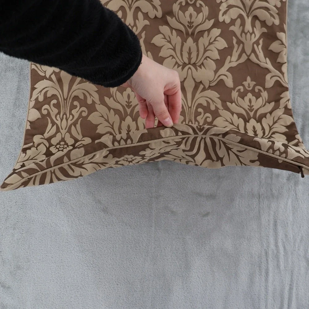 Restoration‎ Hardware Damask Pillow Covers 2 Silk Cotton 18.5x18.5 Damask Brown